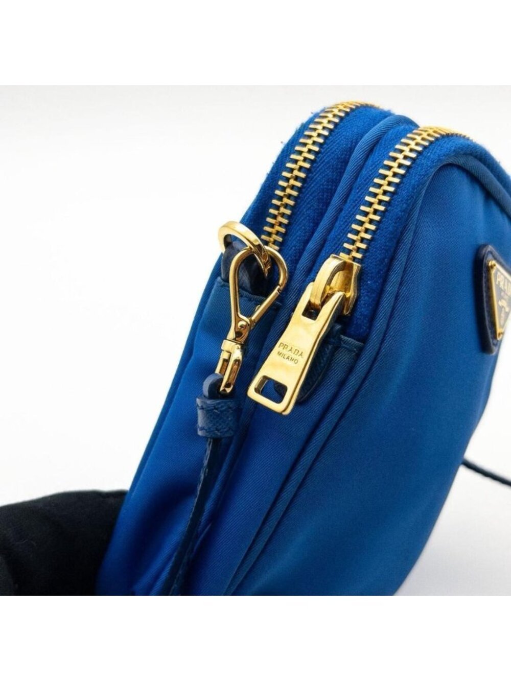 Prada Tessuto Nylon Smartphone Shoulder Bag Triangle Logo Blue - Picture 2 of 10